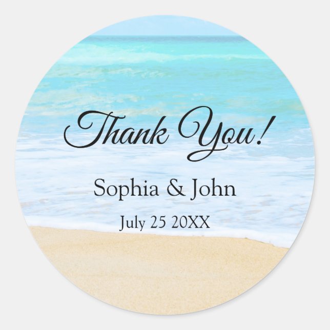 Tropical Summer Beach Wedding Vielen Dank für Ihre Runder Aufkleber (Vorderseite)