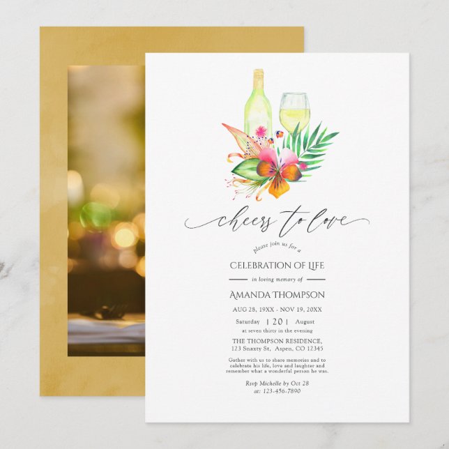 Tropical Summer Beach Wine Celebration of Life Inv Einladung (Vorne/Hinten)