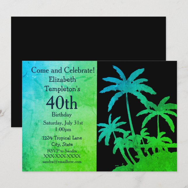 Tropical Summer Birthday Einladungen (Vorne/Hinten)