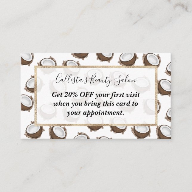 Tropical Summer Brown White Coconut Frucht Muster Rabattkarte (Vorderseite)