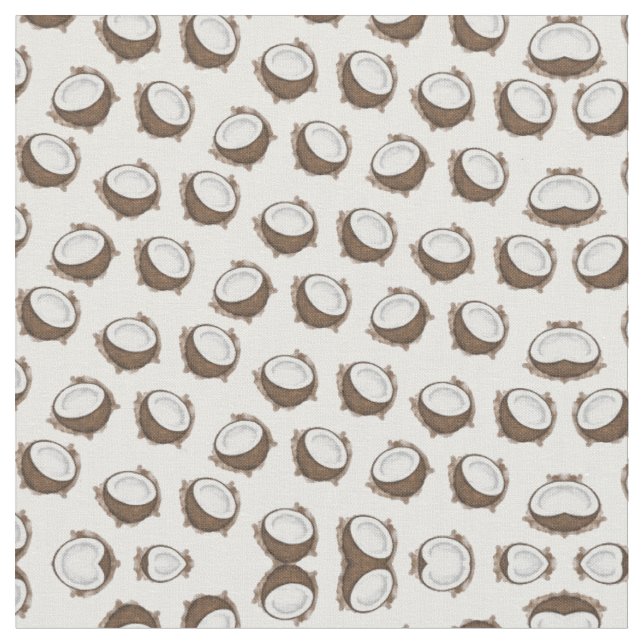 Tropical Summer Brown White Coconut Frucht Muster Stoff (Nahaufnahme)