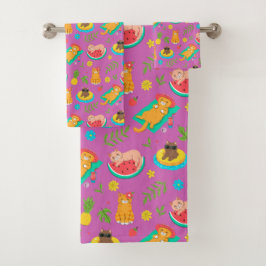 Tropical Summer Cats Bath Towel Set