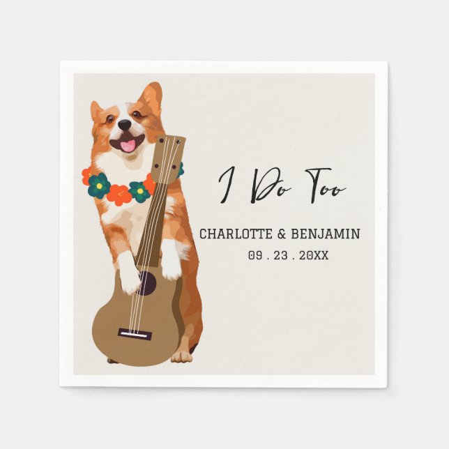 Tropical Summer Corgi Dog Wedding Serviette (Vorderseite)