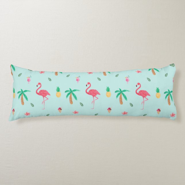 Tropical Summer Flamingo Blue Bedroom Collection Seitenschläferkissen (Vorderseite)