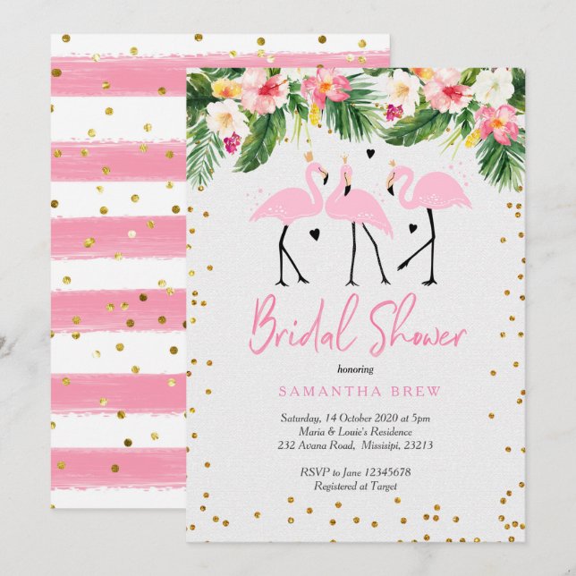 Tropical Summer Flamingo Bridal Dusche Einladung (Vorne/Hinten)