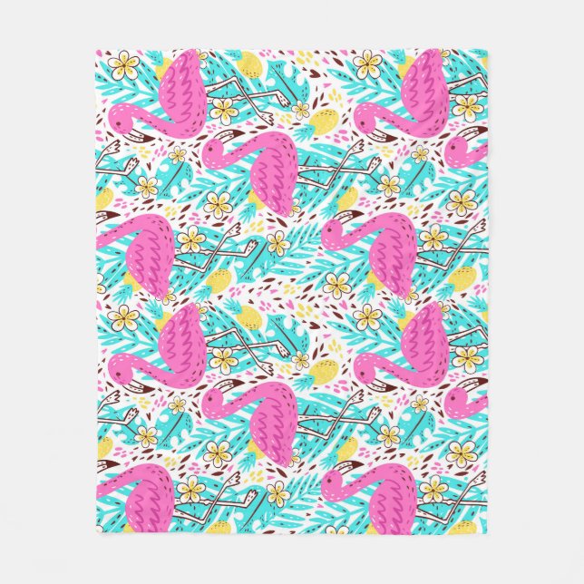 Tropical Summer Flamingo: Helle Muster Elemente Fleecedecke (Vorderseite)