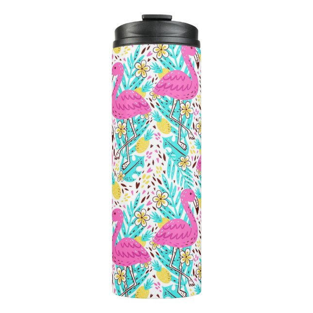 Tropical Summer Flamingo: Helle Muster Elemente Thermosbecher (Vorderseite)