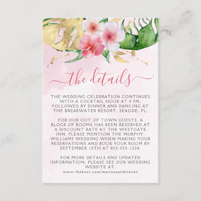 Tropical Summer Floral Wedding Card Begleitkarte (Vorderseite)