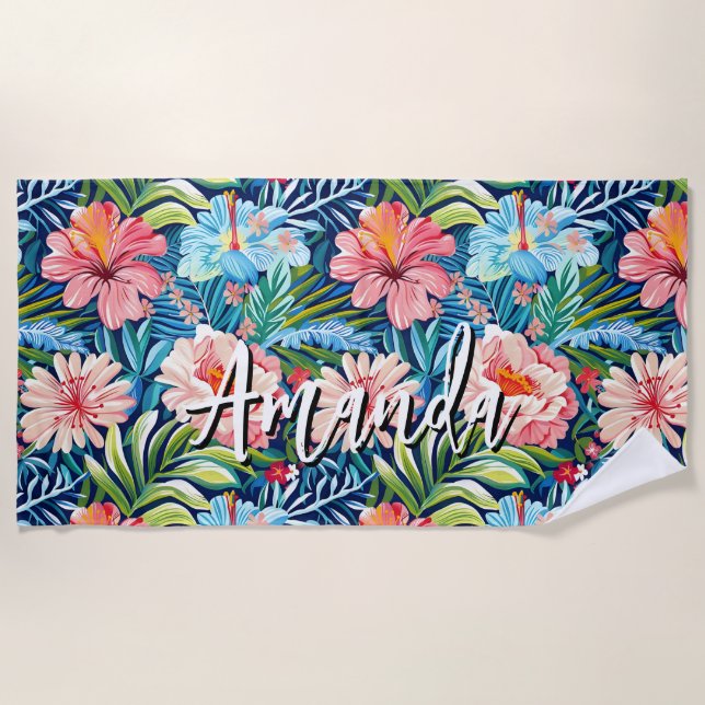 Tropical Summer Flowers Pattern Pretty Floral Strandtuch (Vorderseite)