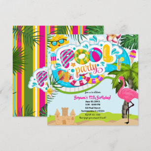 Tropical Summer Fun Pool Party schwimmen Geburtsta Einladung