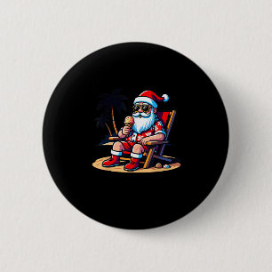 Tropical Summer Funny Hawaiian Santa Claus Christm Button