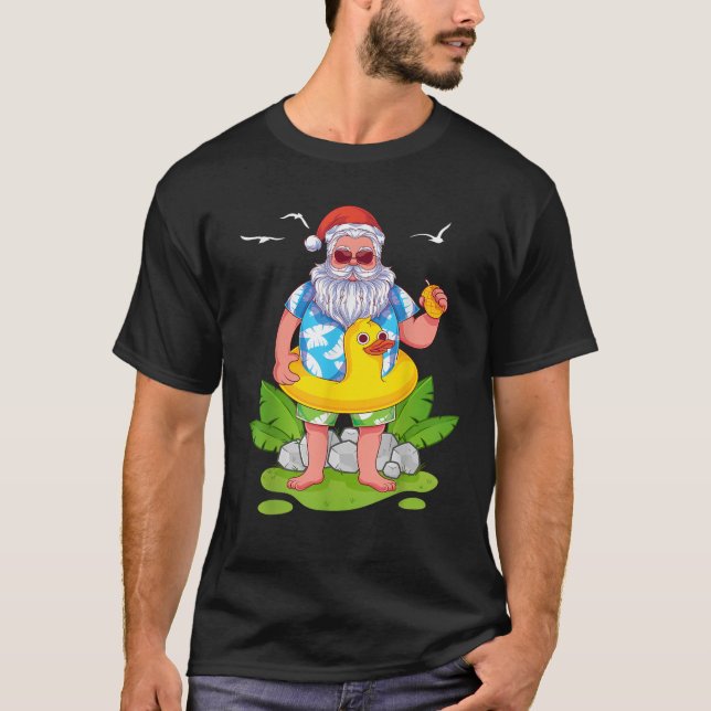 Tropical Summer Funny Hawaiian Santa Claus Christm T-Shirt (Vorderseite)