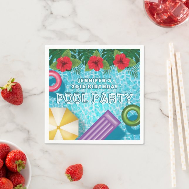 Tropical Summer Hibiscus Swimming Pool Birthday Serviette (Beispiel)