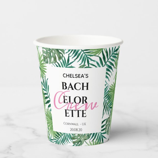 Tropical Summer Leaf Bachelorette Crew Party Pappbecher (Vorderseite)