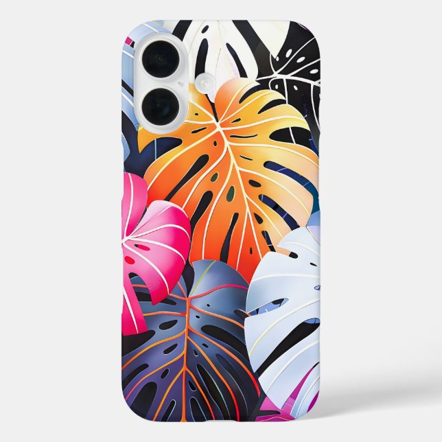 Tropical Summer Monstera Blätter iPhone 16 Hülle (Rückseite)
