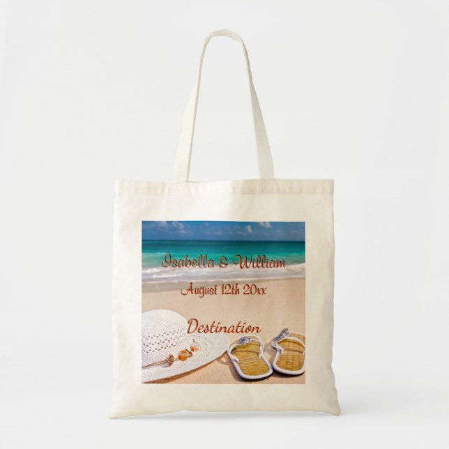 Tropical Summer Palm Beach Hochzeitsgunst Tragetasche (Vorne)