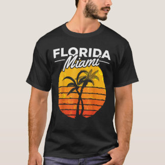 Tropical Summer Palm Trees Miami Beach Retro Flori T-Shirt