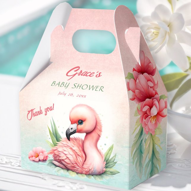 Tropical Summer Pink Flamingo Girl Babydusche Geschenkschachtel (Tropical Summer Pink Flamingo Girl Baby Shower Favor Boxes)