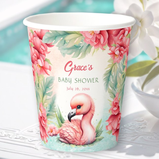 Tropical Summer Pink Flamingo Girl Babydusche Pappbecher (Tropical Summer Pink Flamingo Girl Baby Shower Paper Cups)