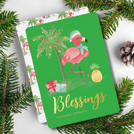 Tropical Summer Pink Weihnachten Flamingo Palm Tre Folien Feiertagskarte