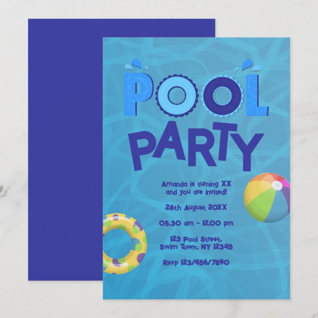 Tropical Summer Pool Party Einladung (Vorne/Hinten)