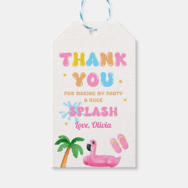 Tropical Summer Pool Party Splash Vielen Dank Geschenkanhänger (Vorderseite)