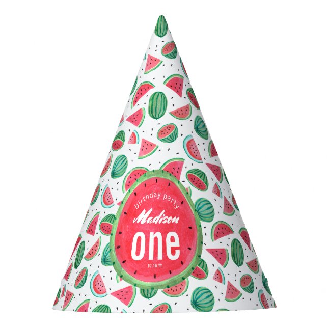 Tropical Summer Red & Green Watermelon Muster Partyhütchen (Vorderseite)