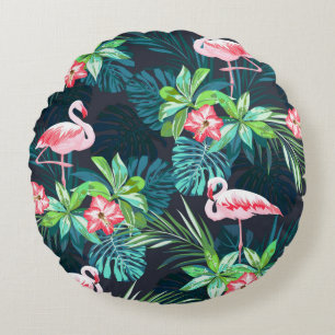Tropical summer seamless pattern with flamingo bir rundes kissen