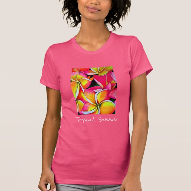 Tropical Summer Slogan Frangipani Blume Art T-Shirt (Vorderseite)