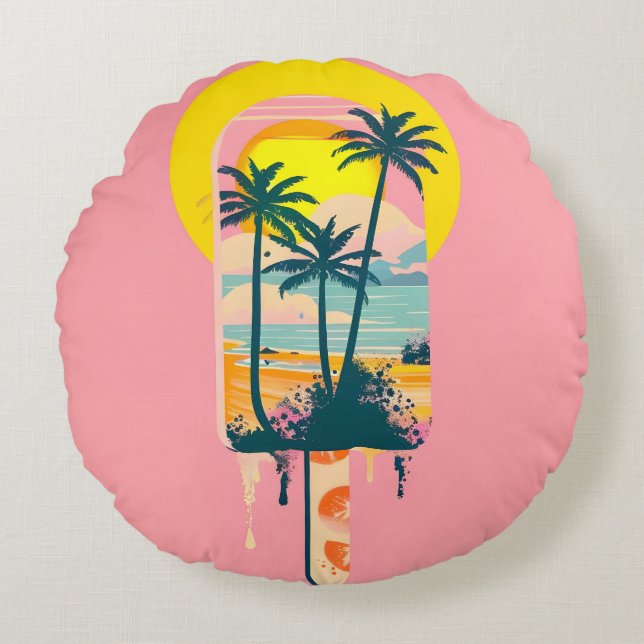 Tropical Summer Sunset Süßigkeiten Paradies Rundes Kissen (Vorderseite)