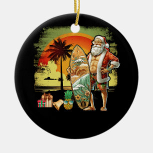 Tropical Summer Surfing Santa Claus 6 Pack Christm Keramik Ornament