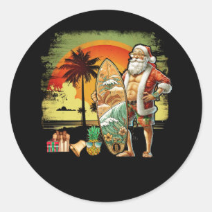 Tropical Summer Surfing Santa Claus 6 Pack Christm Runder Aufkleber