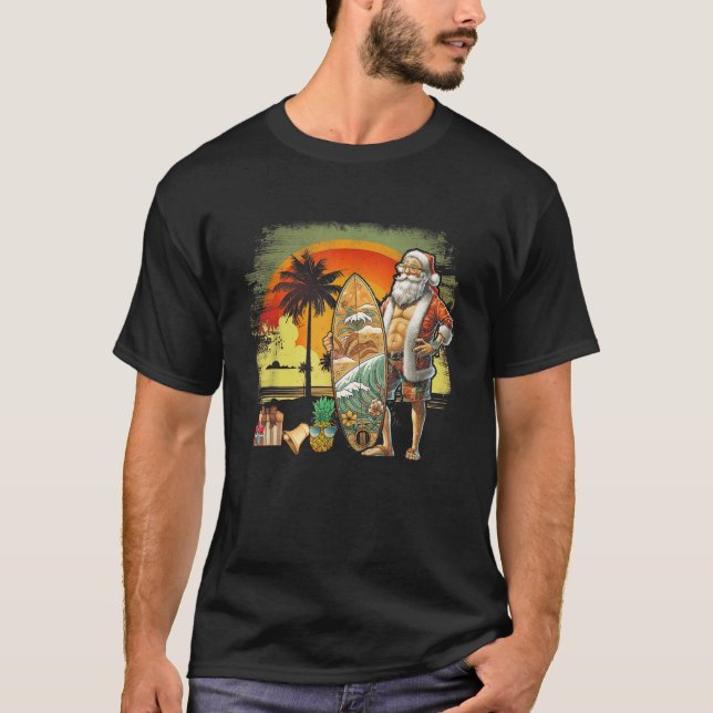 Tropical Summer Surfing Santa Claus 6 Pack Christm T-Shirt (Vorderseite)