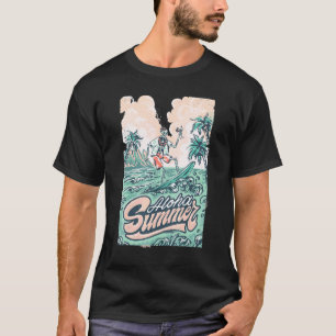 Tropical Summer Vibes Skeleton Surfbrett T-Shirt