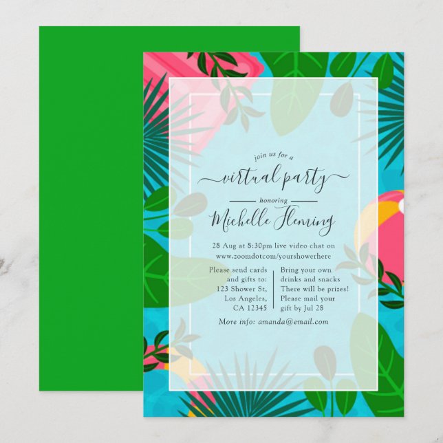Tropical Summer Virtual Birthday Party Einladung (Vorne/Hinten)