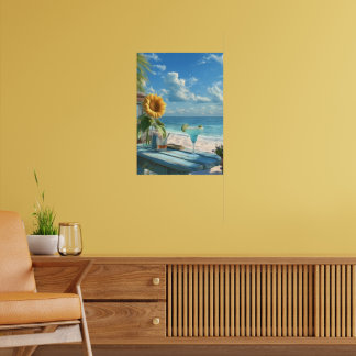 Tropical Sunflower Beach Wall Art | Ocean Print" Poster