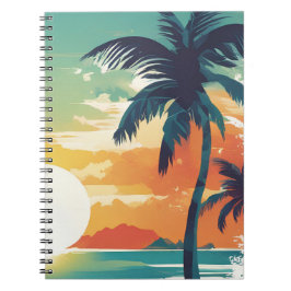 Tropical Sunset and Palm Tree Beach Aesthetic Notizblock