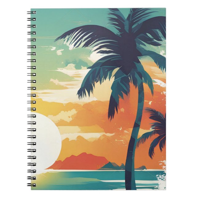 Tropical Sunset and Palm Tree Beach Aesthetic Notizblock (Vorderseite)