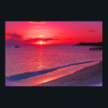 Tropical Sunset Beach Large Wall Poster<br><div class="desc">Bring the warmth and beauty of the tropics into your home with this large tropical sunset beach poster. This breathtaking ocean scene captures the sun slowly dipping below the horizon, painting the sky and sea in glowing shades of crimson, coral, and deep pink. Gentle waves roll onto the sandy shoreline...</div>
