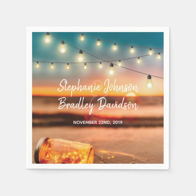 Tropical Sunset Beach Mason Jar Lights Wedding Serviette (Vorderseite)