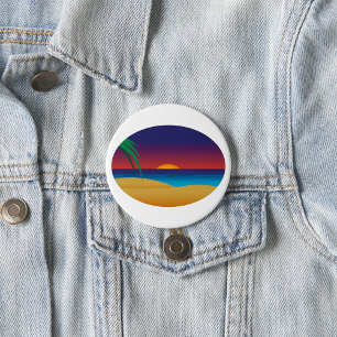 Tropical Sunset Beach Palm Blätter Ocean Waves Button