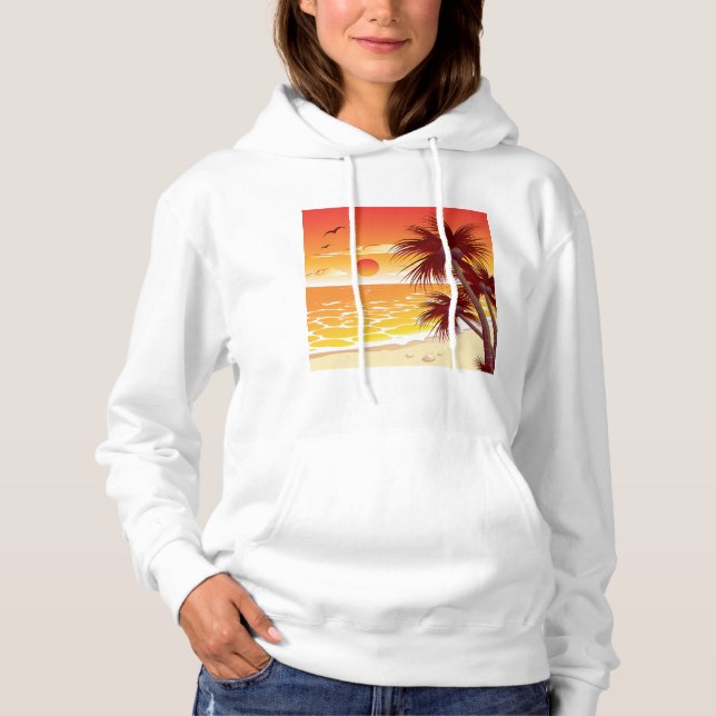 Tropical Sunset Beach Palm Tree Island Hoodie (Vorderseite)