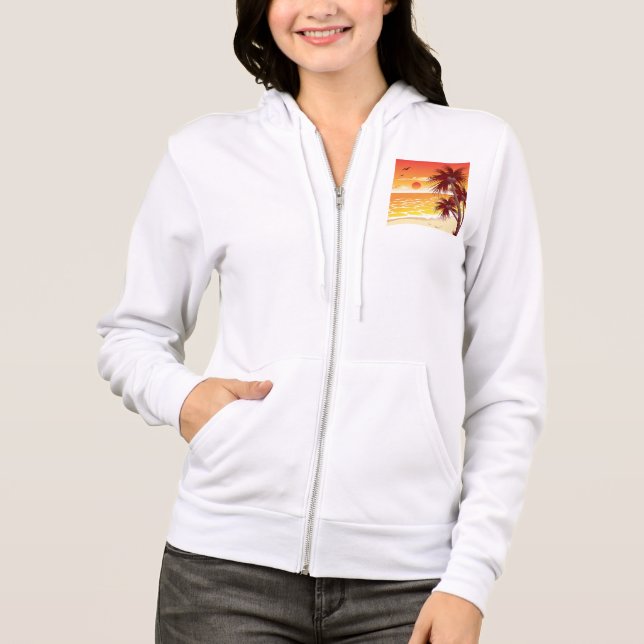 Tropical Sunset Beach Palm Tree Island Hoodie (Vorderseite)