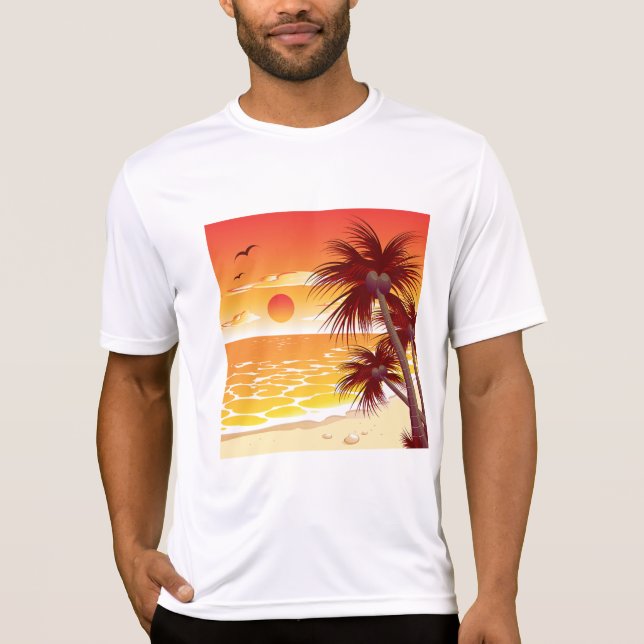 Tropical Sunset Beach Palm Tree Island T-Shirt (Vorderseite)