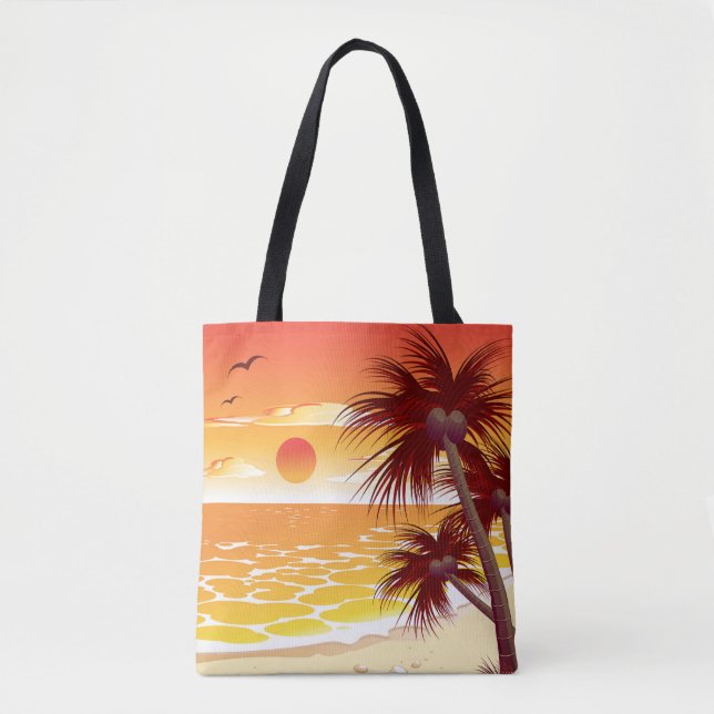 Tropical Sunset Beach Palm Tree Island Tasche (Vorderseite)