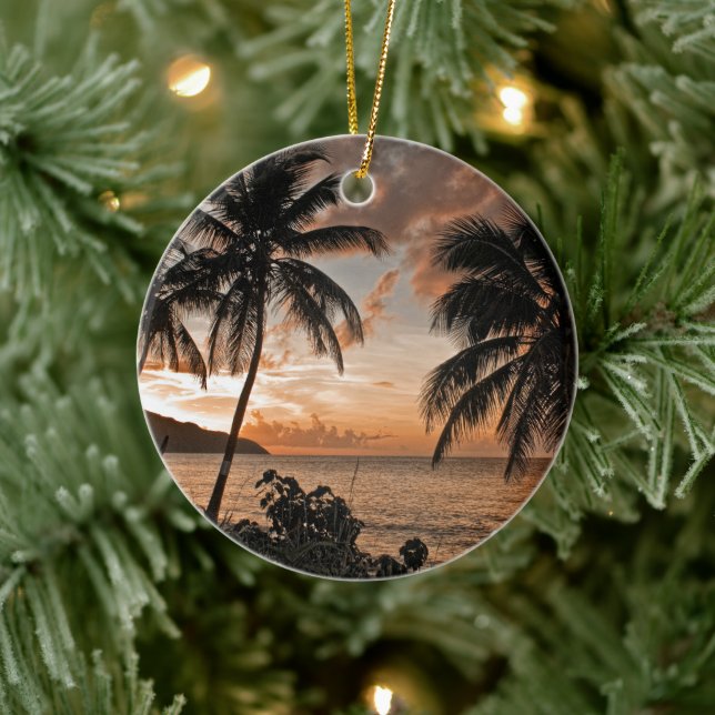 Tropical Sunset Beach Palmen Keramikornament (Baum)