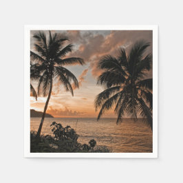 Tropical Sunset Beach Palmen Serviette