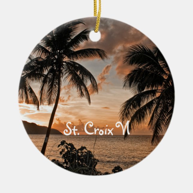 Tropical Sunset Beach Palms St. Croix USVI Keramik Ornament (Vorne)