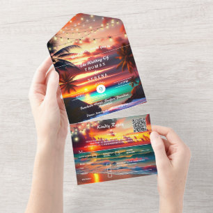 Tropical Sunset Beach QR Code Ocean All In One Einladung
