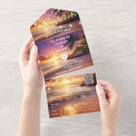 Tropical Sunset Beach QR Code Ocean All In One Einladung
